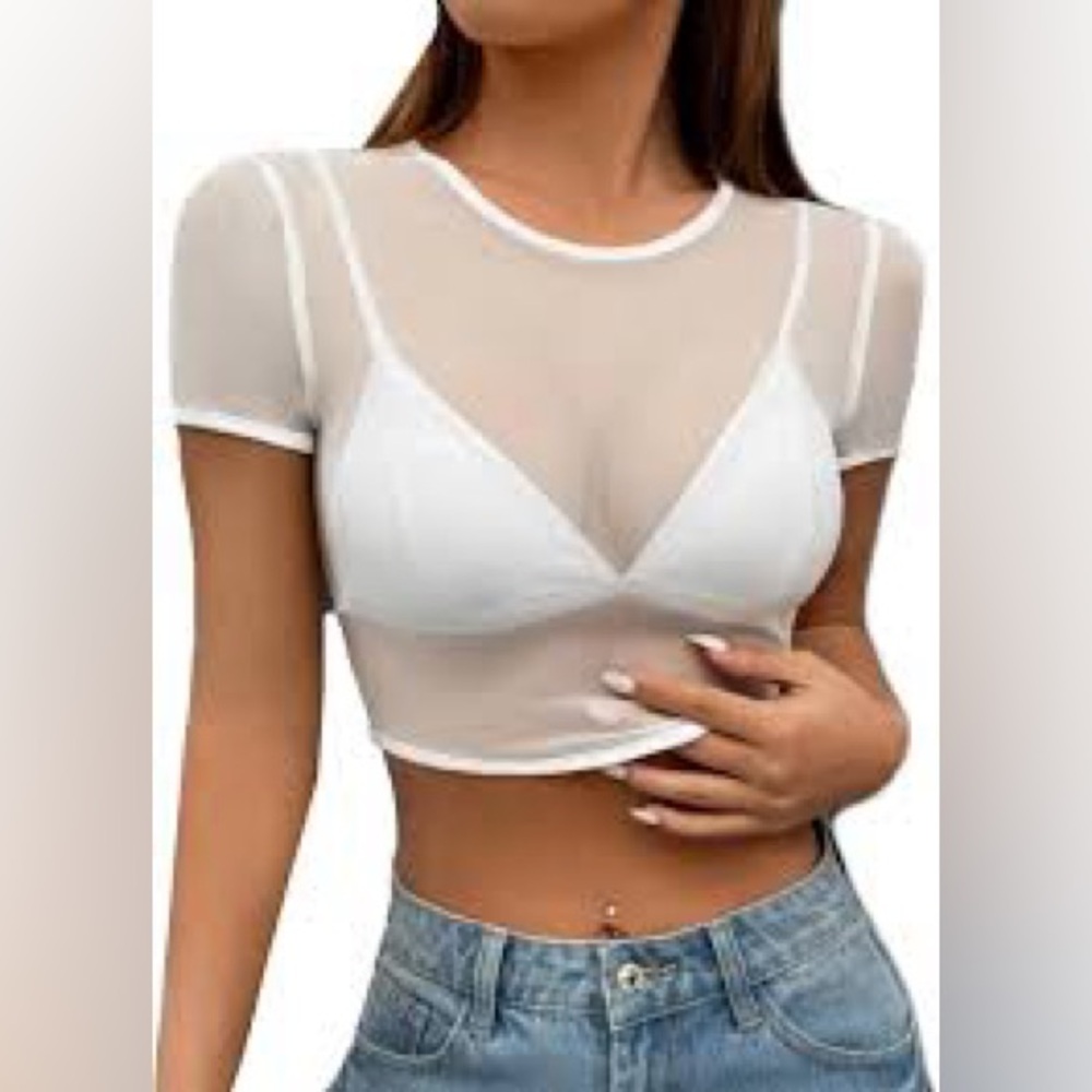 NIP White and Lavender Bikini Top